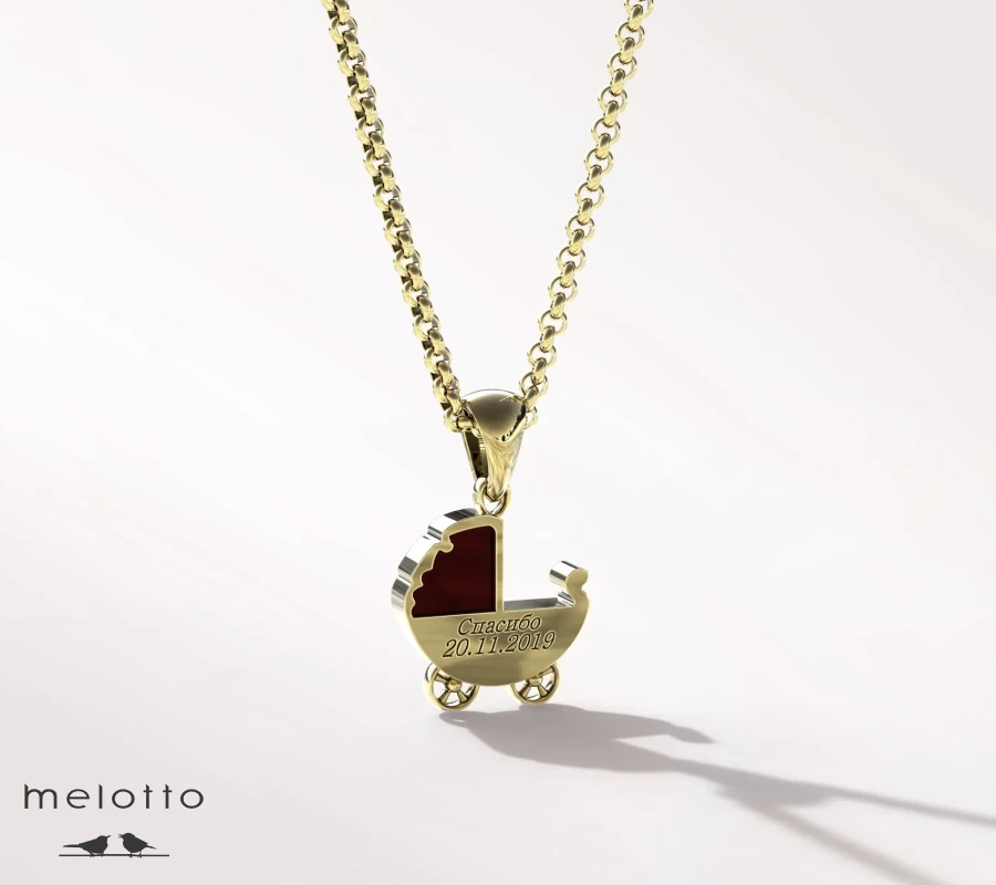 Кулон «Золотая коляска младенца»