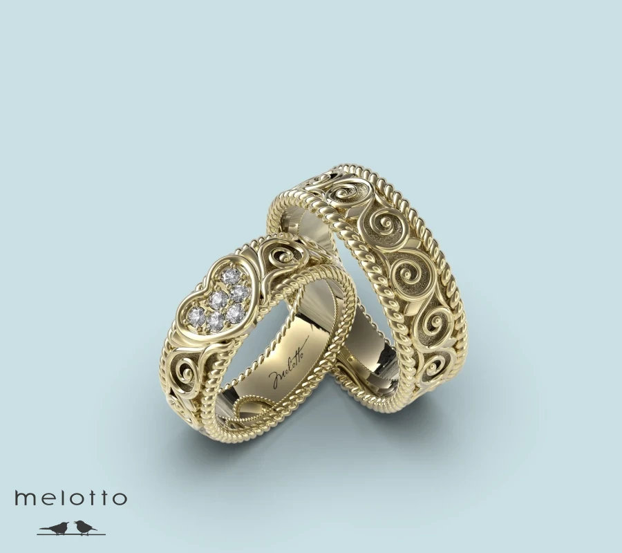 Парные обручальные кольца с сердцем