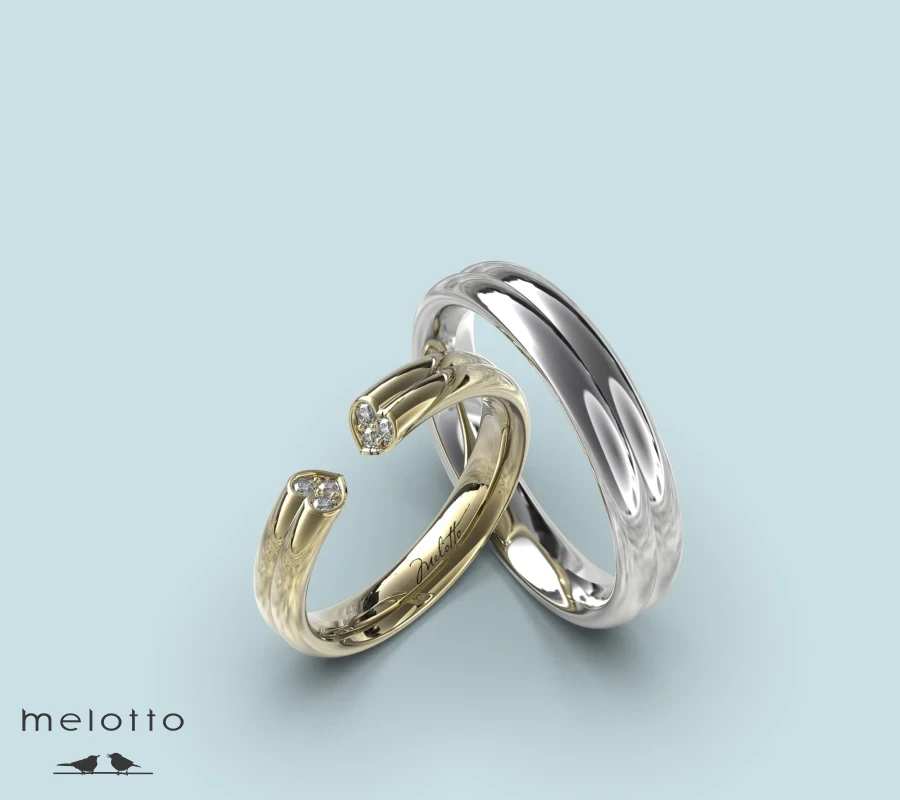 Обручальная пара из белого и желтого золота