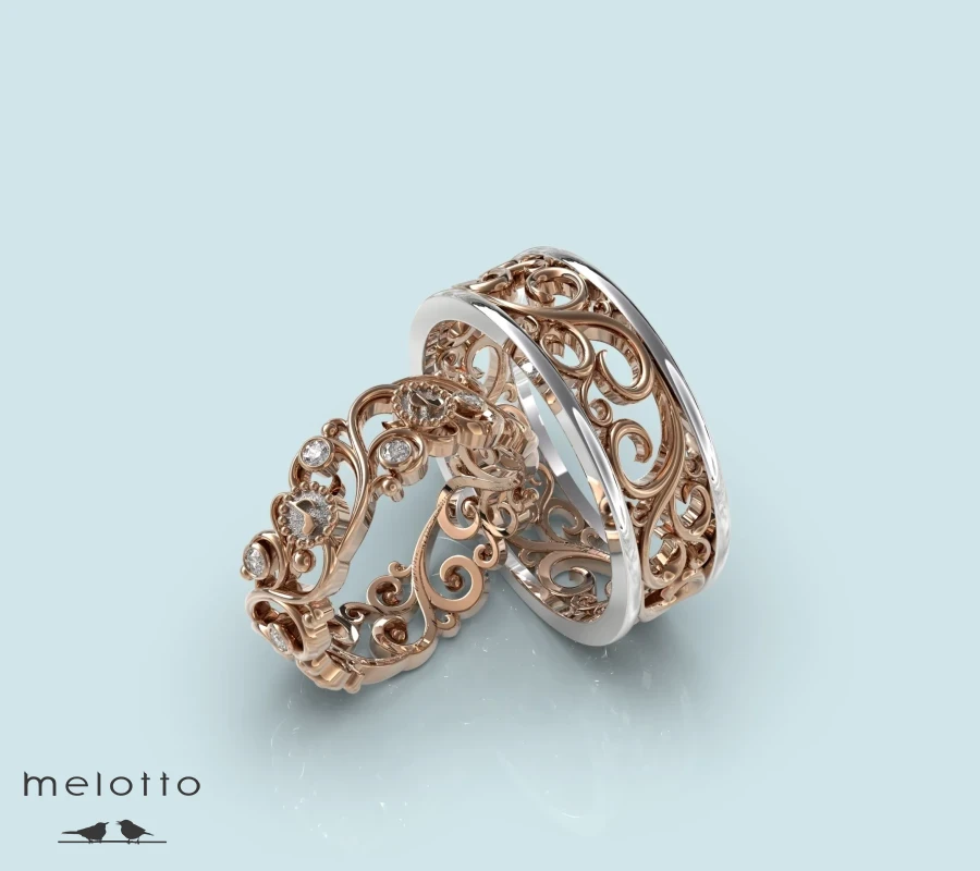 Обручальные кольца с узорами и нотами