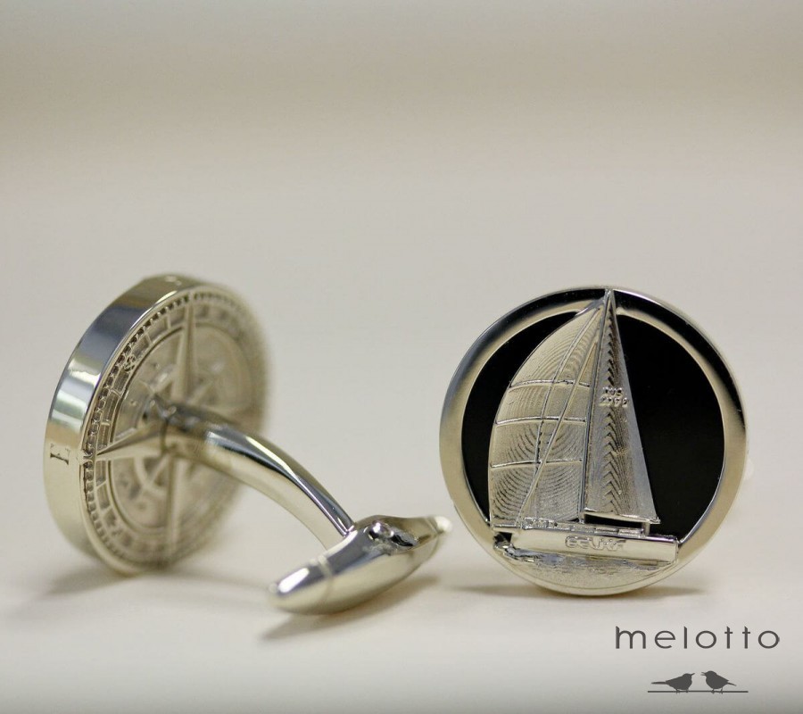 Запонки из белого золота с ониксом Belka