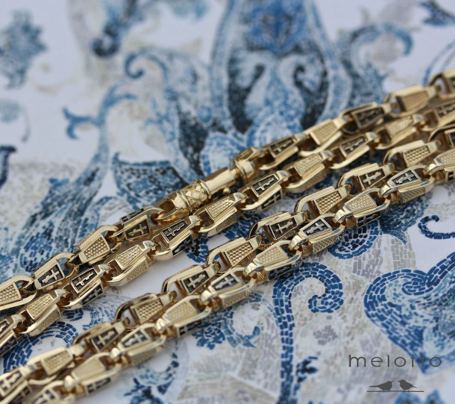 Цепь Крест из золота с чернением