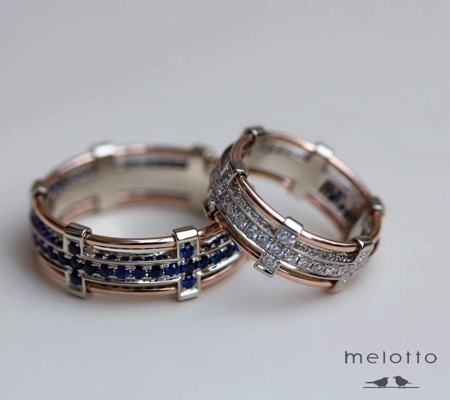 Обручальные кольца с сапфирами и бриллиантами