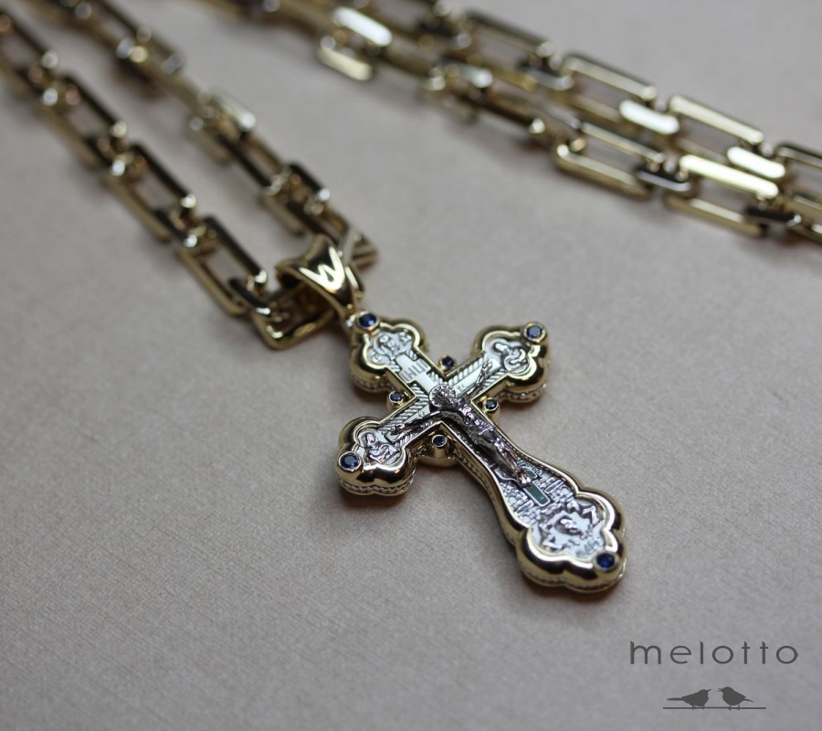 Золотой крест с цепочкой Якорь пиленный