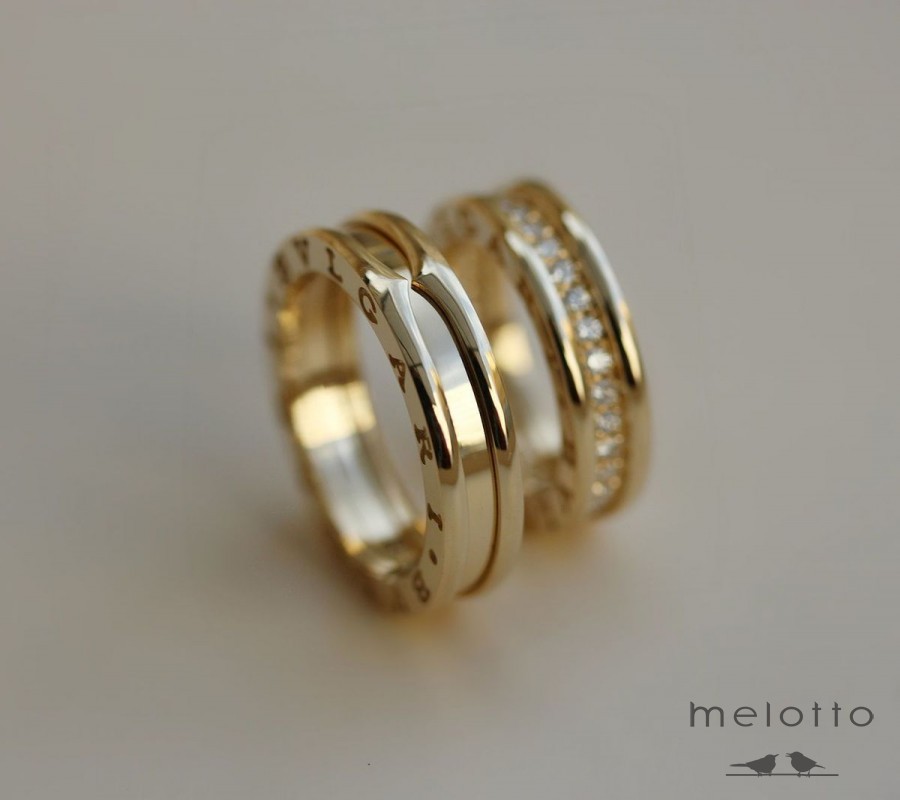 Обручальные кольца bulgari из жёлтого золота с бриллиантами