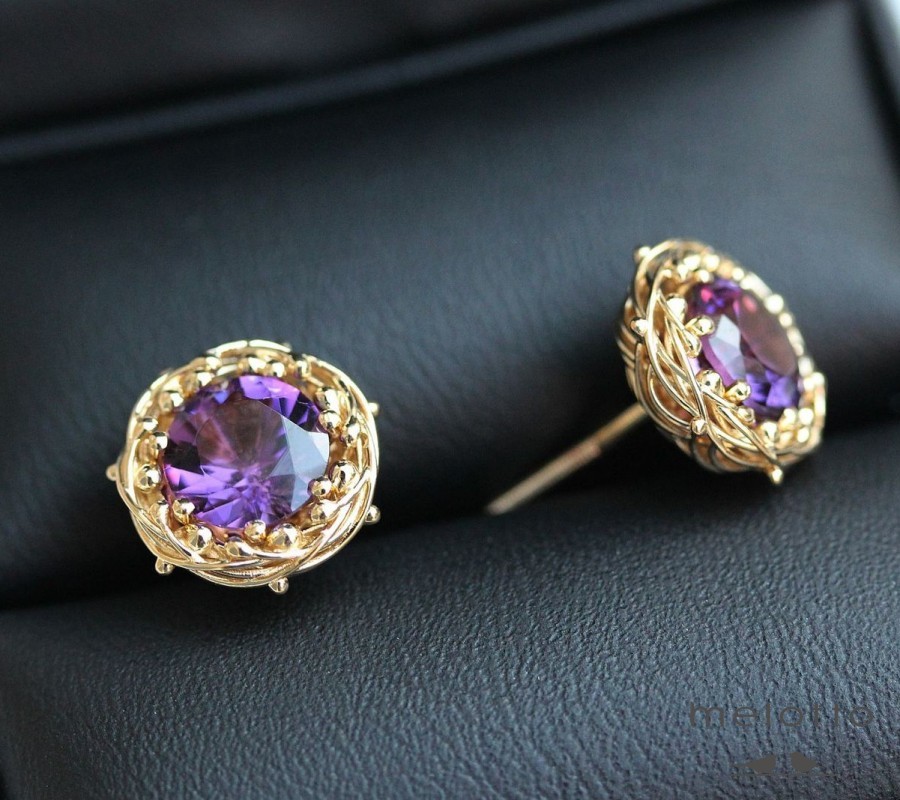 Пусеты из золота с турмалинами Гнёзда